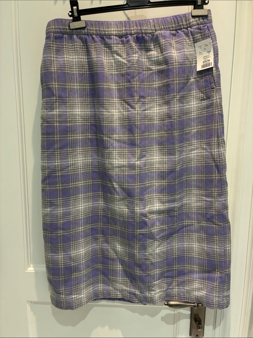 NWT Obey Belmont Plaid Midi Skirt Purple Grey Cotton Elastic Waist Large 👵MT